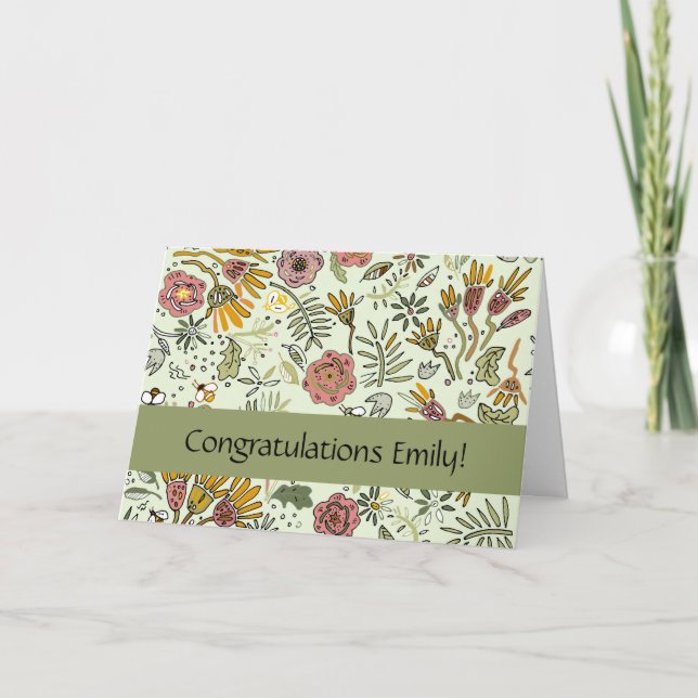 Watercolor Floral Bee Flowers Elegant Modern Card (Front)