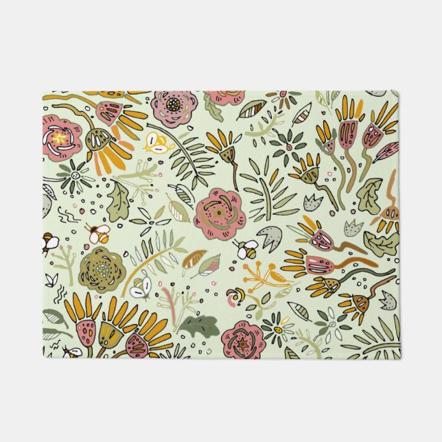 Watercolor Floral Bee Flowers Elegant Modern Doormat (Front)