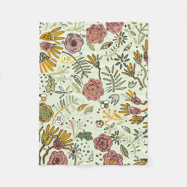 Watercolor Floral Bee Flowers Elegant Modern Fleece Blanket (Front)