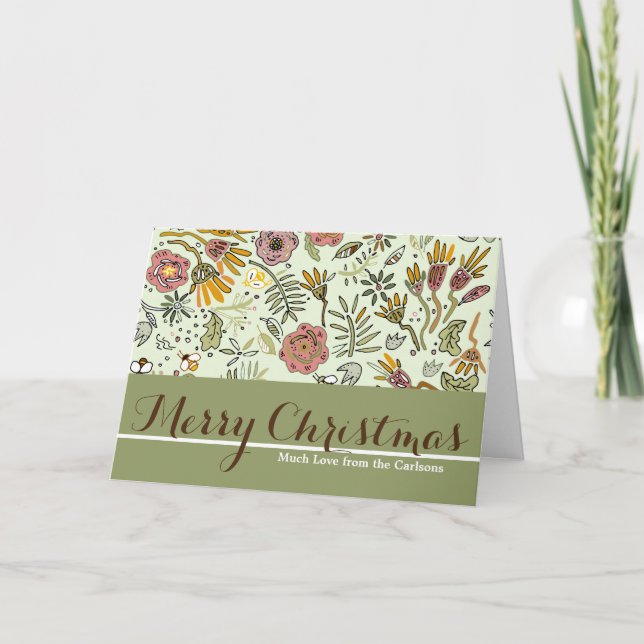 Watercolor Floral Bee Flowers Elegant Modern Holiday Card (Front)