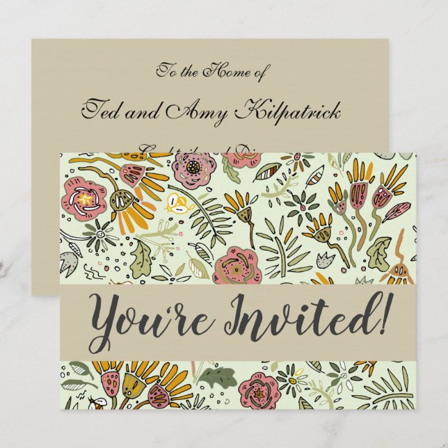 Watercolor Floral Bee Flowers Elegant Modern Invitation (Front/Back)