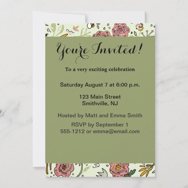 Watercolor Floral Bee Flowers Elegant Modern Invitation (Front)