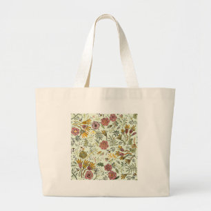 Watercolor Floral Bee Flowers Elegant Modern Large Tote Bag
