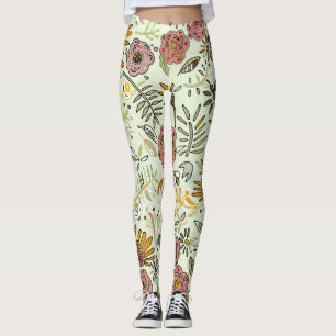 Watercolor Floral Bee Flowers Elegant Modern Leggings