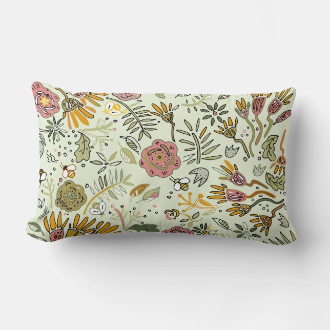 Watercolor Floral Bee Flowers Elegant Modern Lumbar Cushion (Front)