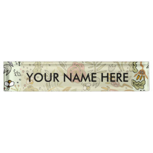 Watercolor Floral Bee Flowers Elegant Modern Nameplate