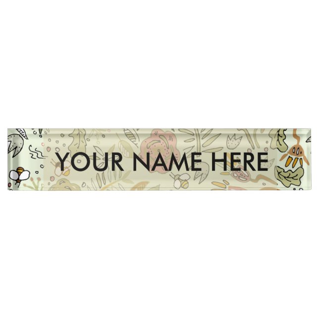Watercolor Floral Bee Flowers Elegant Modern Nameplate (Front)