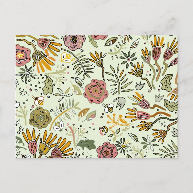 Watercolor Floral Bee Flowers Elegant Modern Postcard (Front)