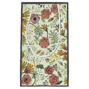 Watercolor Floral Bee Flowers Elegant Modern Small Gift Bag