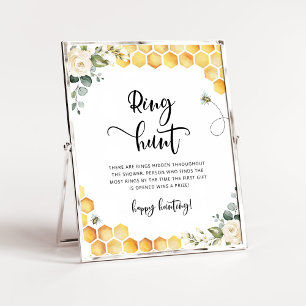 Watercolor floral bee ring hunt bridal shower game poster
