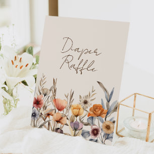 Watercolor Floral Beige Baby Shower Diaper Raffle Pedestal Sign