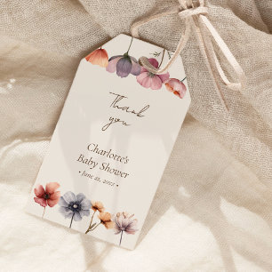 Watercolor Floral Beige Baby Shower Thank You Gift Tags