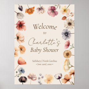 Watercolor Floral Beige Baby Shower Welcome Poster