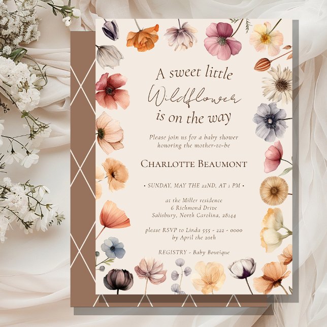 Watercolor Floral Beige Sweet Little Baby Shower Invitation (Creator Uploaded)