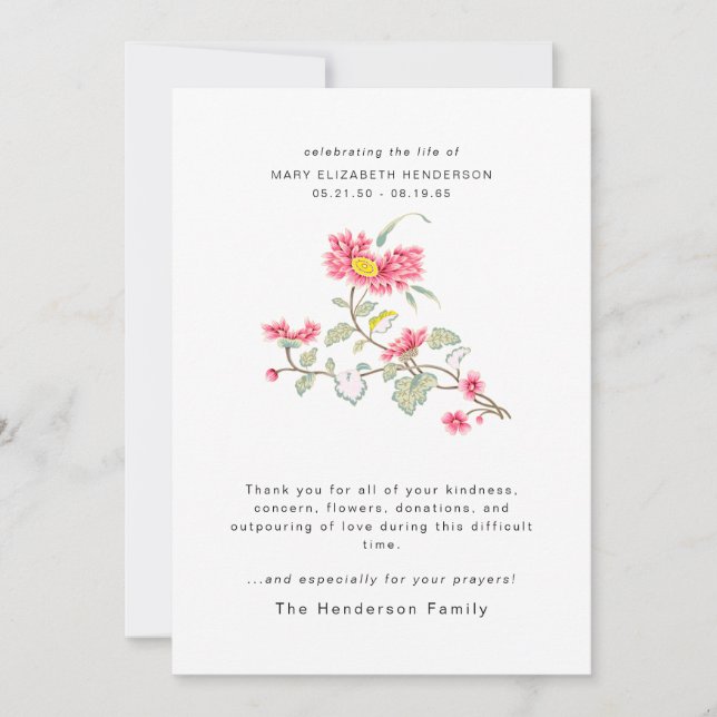 Watercolor Floral Bereavement Funeral Thank You (Front)