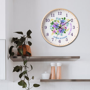 Watercolor Floral Best Mum Ever, Custom Wall Clock