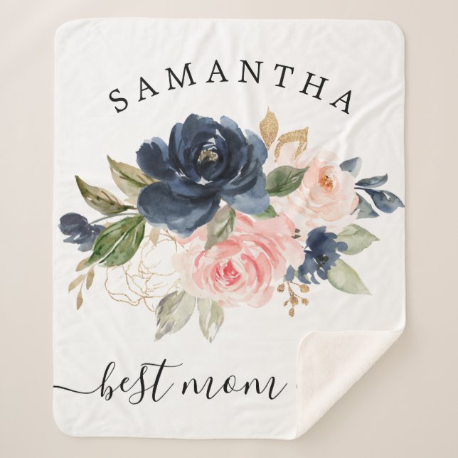 Watercolor Floral Best Mum Every Sherpa Blanket (Front)