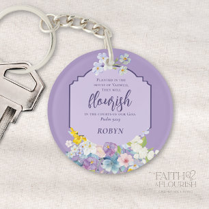 Watercolor Floral Bible Verse Purple Personalised Key Ring
