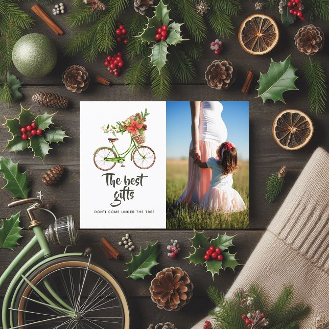 Watercolor Floral Bicycle Christmas Baby Expecting Announcement Postcard (Watercolor Floral Bicycle Christmas Baby Expecting Announcement Postcard)