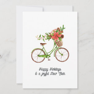 Watercolor Floral Bicycle Christmas Family Photo Holiday Card