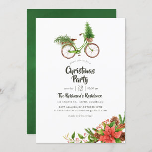 Watercolor Floral Bicycle Christmas Party Invitation