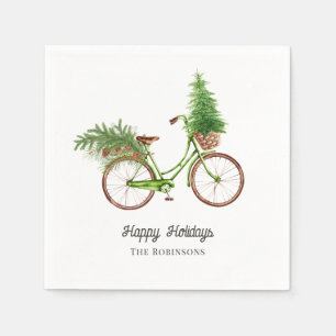 Watercolor Floral Bicycle Christmas Party Napkin