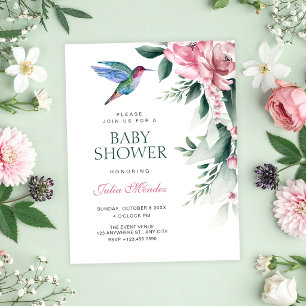 Watercolor floral bird baby shower invitation
