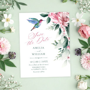 Watercolor floral bird wedding save the date