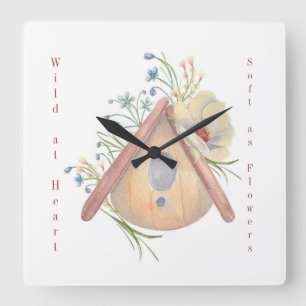 Watercolor Floral Birdhouse Illustration Clock