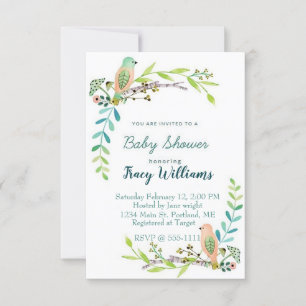 Watercolor floral birds invitation