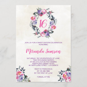 Watercolor Floral Birthday Invitation