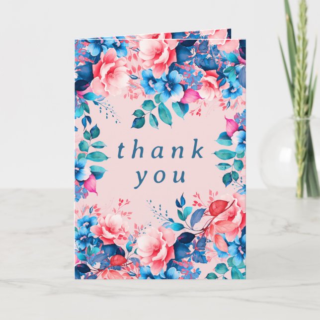 Watercolor Floral Birthday Party Thank You Blush  (Front)