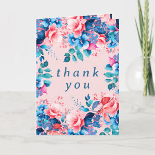 Watercolor Floral Birthday Party Thank You Blush  Card