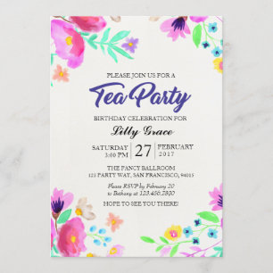 Watercolor Floral Birthday Tea Party invitation