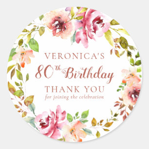 Watercolor Floral Birthday Thank You Classic Round Classic Round Sticker