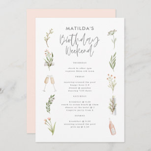 Watercolor floral birthday weekend itinerary