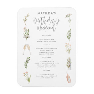 Watercolor floral birthday weekend itinerary magnet
