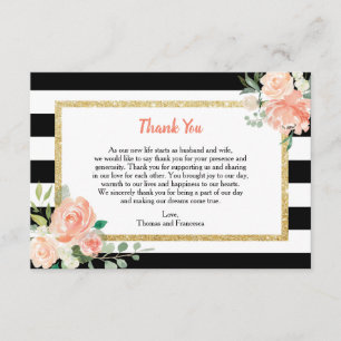 Watercolor Floral Black Stripes Wedding Thank You Card