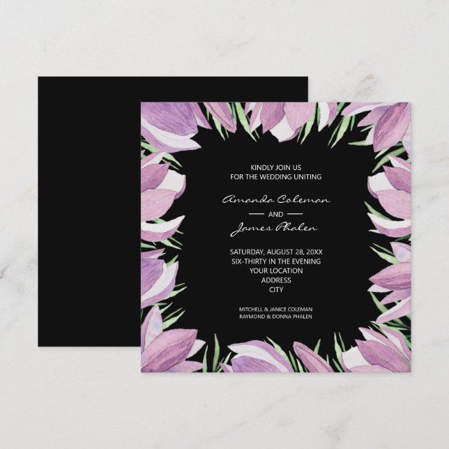 Watercolor Floral Black Wedding Invitation (Front/Back)