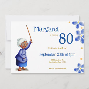 Watercolor Floral Black Woman 80th Birthday Invitation