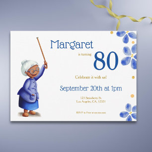 Watercolor Floral Black Woman 80th Birthday Invitation
