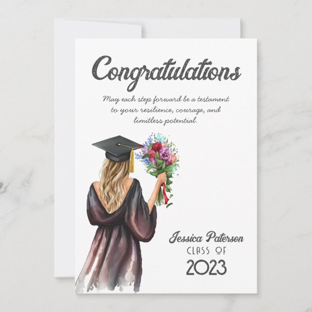 Watercolor Floral Blonde Skin Girl Congratulations (Front)