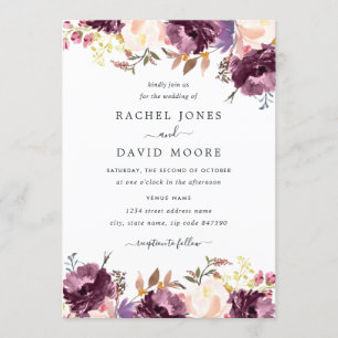 Watercolor Floral Bloom Purple Wedding Invitation