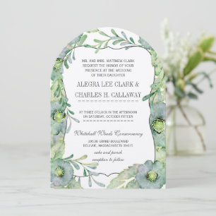 Watercolor Floral Blue and Green Wedding Invitation