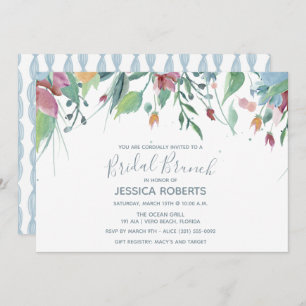 Watercolor Floral Blue Bridal Brunch Party Invitation