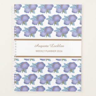 Watercolor Floral Blue Gold Pattern Weekly Planner