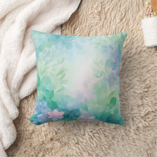 Watercolor Floral Blue Green Throw Pillow