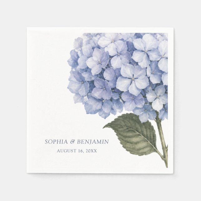Watercolor Floral Blue Hydrangea Custom Wedding Napkin (Front)