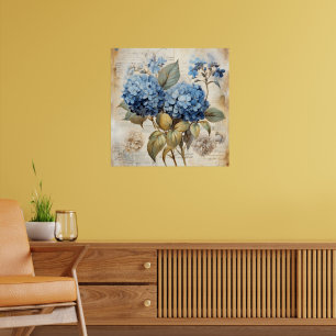 Watercolor Floral Blue Hydrangea Poster