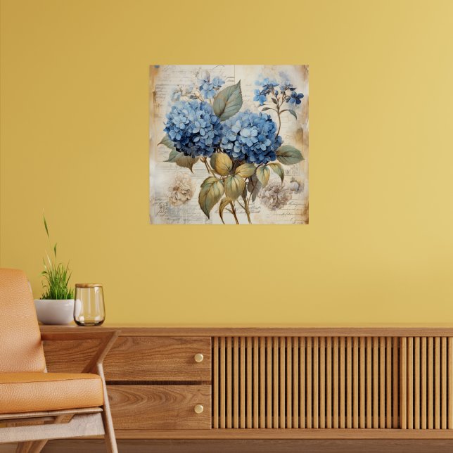 Watercolor Floral Blue Hydrangea Poster (Living Room 2)